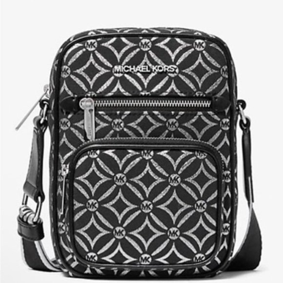Michael Kors Other - Michael Kors NWT Jet Set black and silver crossbody with guitar strap, NWT